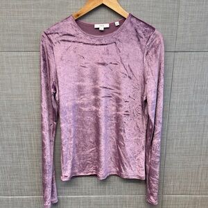 Vince Metallic Lavender Velvet Long-Sleeve Crewneck